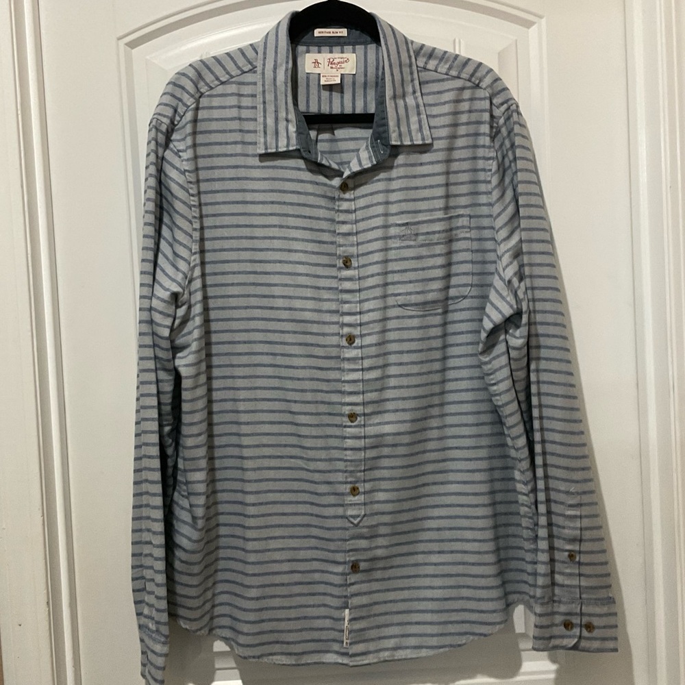 Penguin Mens Slim Fit Stripe Long sleeve.  Size XXL